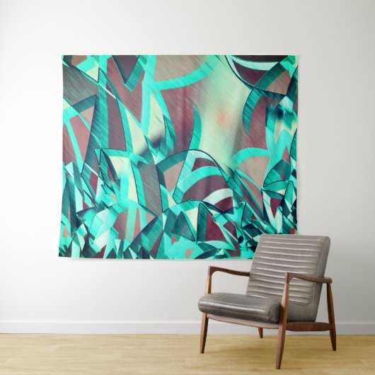 赤い霧雨の画像にシアンまたは青の縞が付いている タペストリー (インサイチュ(横))