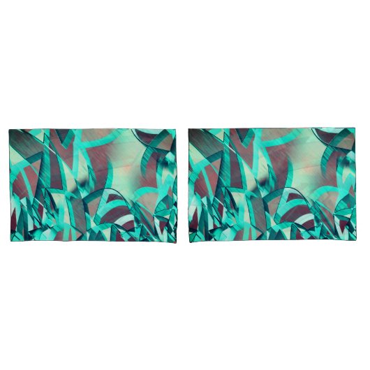 赤い霧雨の画像にシアンまたは青の縞が付いている 枕カバー (フロントセット)