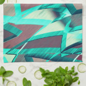 赤い霧雨の画像に青またはシアンのストリーク キッチンタオル (折り畳み)