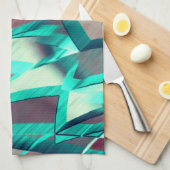 赤い霧雨の画像に青またはシアンのストリーク キッチンタオル (四つ折り)