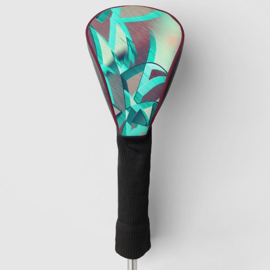 赤い霧雨の画像に青またはシアンのストリーク ゴルフヘッドカバー (正面)