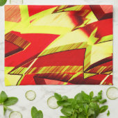 赤い霧雨の画像に黄色の縞がある キッチンタオル (折り畳み)