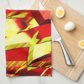 赤い霧雨の画像に黄色の縞がある キッチンタオル (四つ折り)