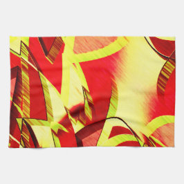 赤い霧雨の画像に黄色の縞がある キッチンタオル