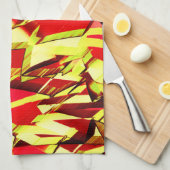 赤い霧雨の画像に黄色の縞がある キッチンタオル (四つ折り)