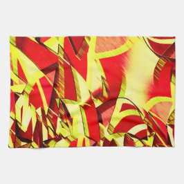 赤い霧雨の画像に黄色の縞がある キッチンタオル