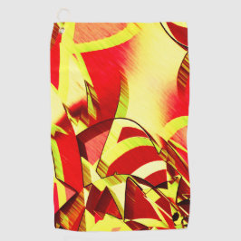 赤い霧雨の画像に黄色の縞がある ゴルフタオル