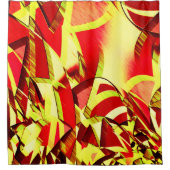 赤い霧雨の画像に黄色の縞がある シャワーカーテン (正面)