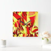 赤い霧雨の画像に黄色の縞がある スクエア壁時計 (ホーム)