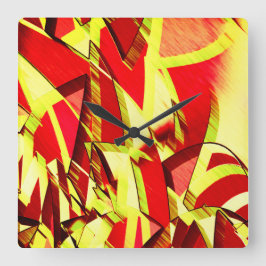 赤い霧雨の画像に黄色の縞がある スクエア壁時計