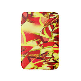 赤い霧雨の画像に黄色の縞がある バスマット