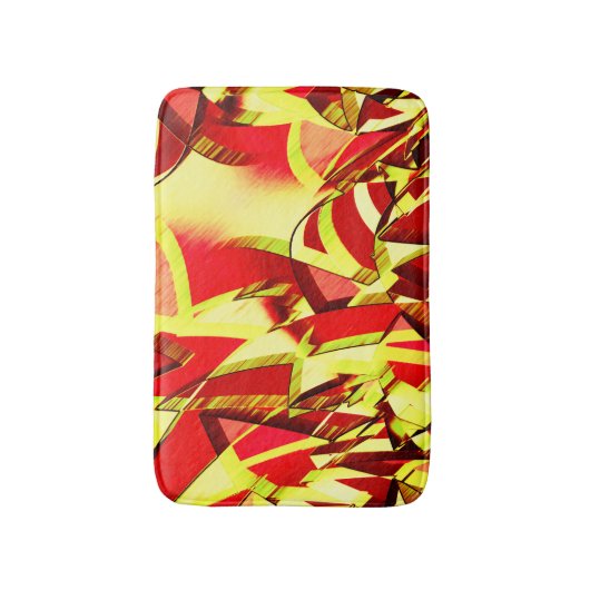 赤い霧雨の画像に黄色の縞がある バスマット (正面縦)