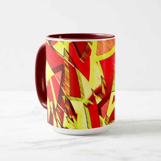 赤い霧雨の画像に黄色の縞がある マグカップ (正面左)