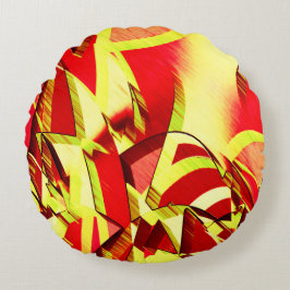 赤い霧雨の画像に黄色の縞がある ラウンドクッション
