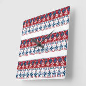 赤い青いオーナメント スクエア壁時計 (傾斜)