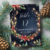 赤い青いクリスマスフラワーがテーブルの番号 招待状