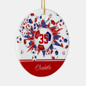 赤い青いサッカーボールの星が記念に セラミックオーナメント (右)