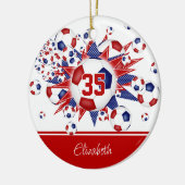 赤い青いサッカーボールの星が記念に セラミックオーナメント (左)