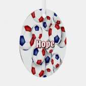 赤い青いサッカーボールスポーツ記念品 メタルオーナメント (正面右)