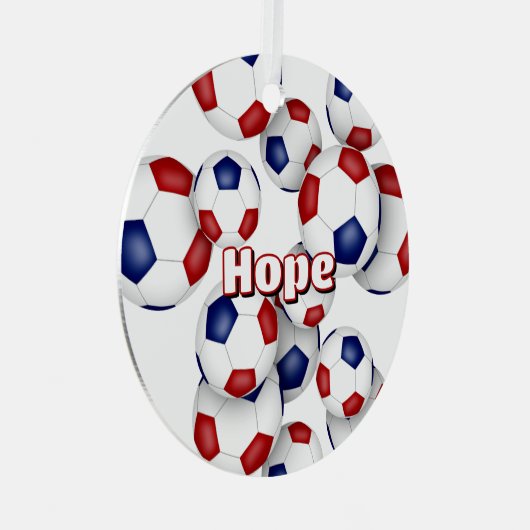 赤い青いサッカーボールスポーツ記念品 メタルオーナメント (正面右)