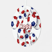 赤い青いサッカーボールスポーツ記念品 メタルオーナメント (正面左)