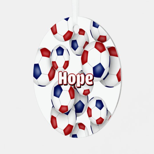 赤い青いサッカーボールスポーツ記念品 メタルオーナメント (正面左)