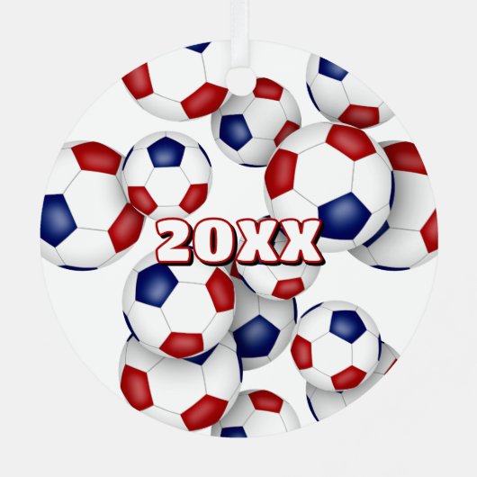 赤い青いサッカーボールスポーツ記念品 メタルオーナメント (裏面)
