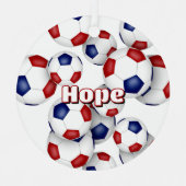 赤い青いサッカーボールスポーツ記念品 メタルオーナメント (正面)