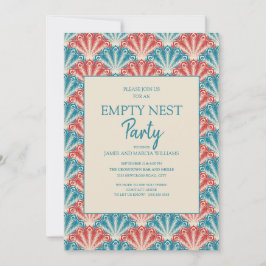 赤い青いシェルファンパターン空のネストパーティー 招待状