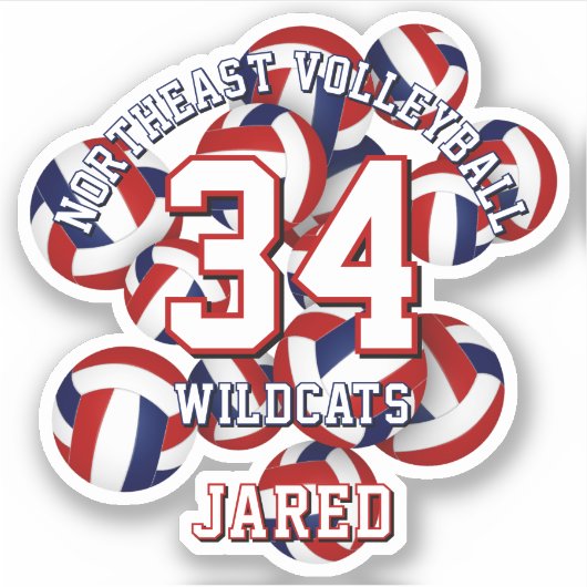 赤い青いスポーツチームカラーバレーボールキッズ シール (正面)