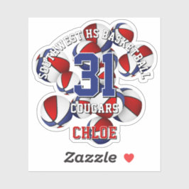 赤い青いチームカラーバスケットのクラスタキッズ名 シール