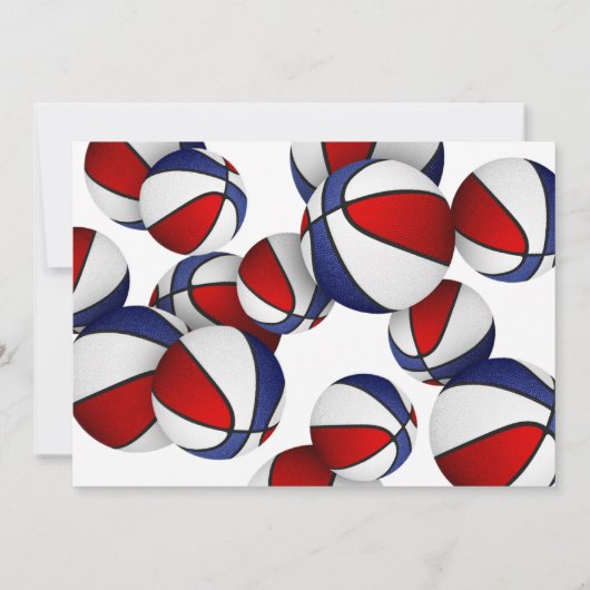 赤い青いバスケット女の子の男の子の誕生日パーティー 招待状 (裏面)