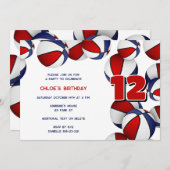 赤い青いバスケット女の子の男の子の誕生日パーティー 招待状 (正面/裏面)