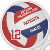 赤い青いバレーボールのチームカラーキッズジャージーナンバー シール (正面)