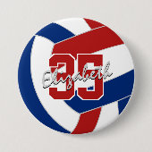 赤い青いバレーボールアスリート名ジャージー番号 缶バッジ (正面)