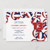 赤い青いバレーボール女の子の男の子の誕生日パーティー 招待状 (正面)