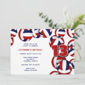 赤い青いバレーボール女の子の男の子の誕生日パーティー 招待状 (スタンド正面)