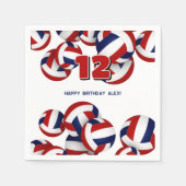 赤い青いバレーボール少年少女の誕生日パーティー スタンダードカクテルナプキン (正面)