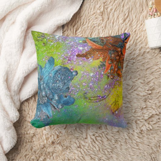 赤い青いポインセチア、クリスマスが緑の輝きを放つ クッション (ブランケット)