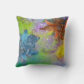 赤い青いポインセチア、クリスマスが緑の輝きを放つ クッション (裏面)