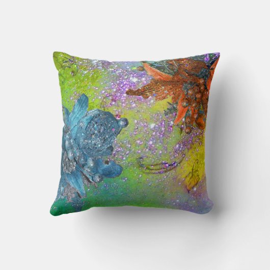 赤い青いポインセチア、クリスマスが緑の輝きを放つ クッション (裏面)