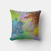 赤い青いポインセチア、クリスマスが緑の輝きを放つ クッション (正面)