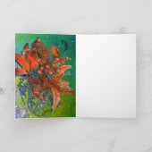 赤い青いポインセチア、クリスマスが緑の輝きを放つ シーズンカード (内部)