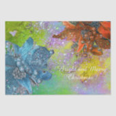 赤い青いポインセチア、クリスマスが緑の輝きを放つ 薄葉紙 (正面)