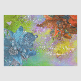 赤い青いポインセチア、クリスマスが緑の輝きを放つ 薄葉紙