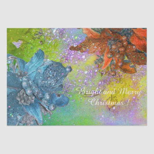 赤い青いポインセチア、クリスマスが緑の輝きを放つ 薄葉紙 (正面)