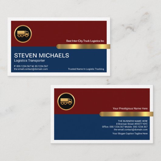 赤い青い層白い縁ど金ゴールド線トラック 名刺 (正面/裏面)