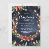 赤い青い緑のクリスマスパーティー花輪 招待状 (正面)