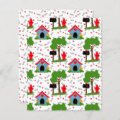 赤い青い緑の犬の家の骨のスクラップブック紙 (正面/裏面)