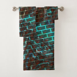 赤い青い錆、傷、小さなレンガまたはグリッド バスタオルセット